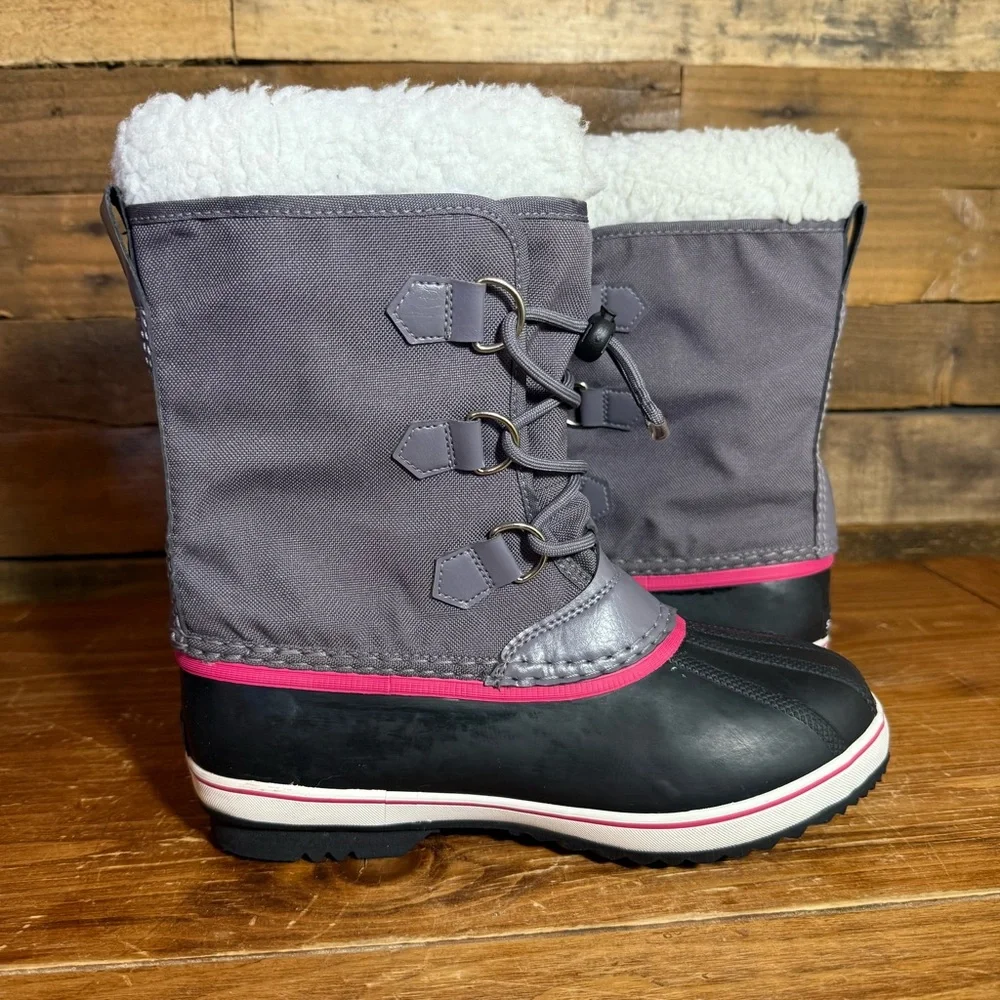 Sorel - Kids‎ Yoot Pac Nylon Gray Pink Winter Boots size 5.